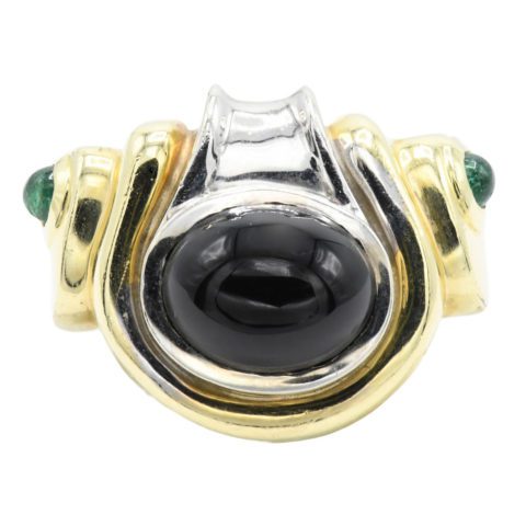 14 Karat Gold, Black Onyx & Emerald Ring