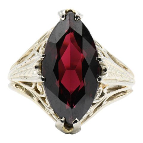 18K White Gold & Red Garnet Ring