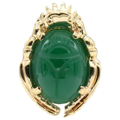 14K Yellow Gold & Jade Scarab Brooch
