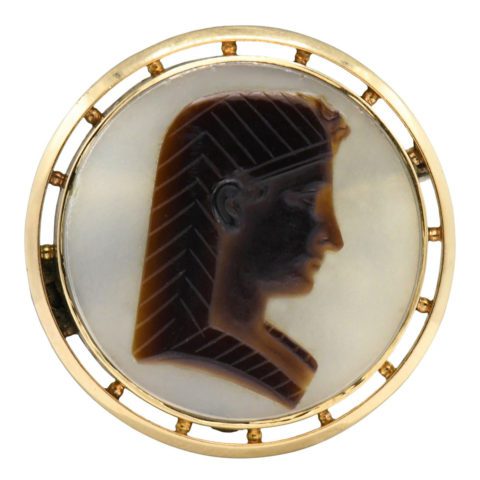 14K Yellow Gold & Lucite Egyptian Cameo Brooch
