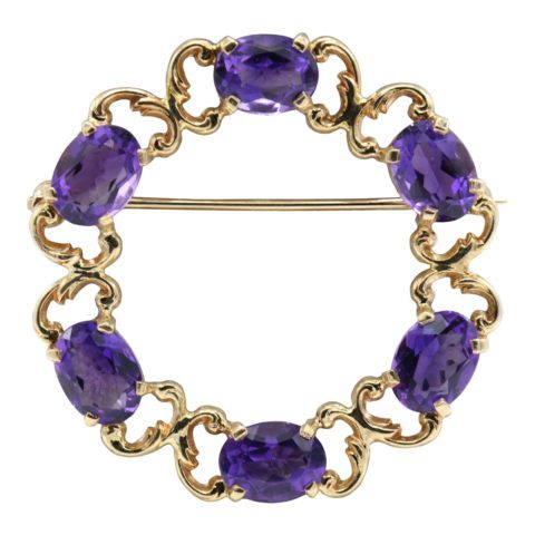 14K Yellow Gold & Amethyst Brooch