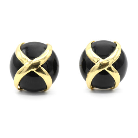 14K Yellow Gold & Black Onyx Stud Earrings