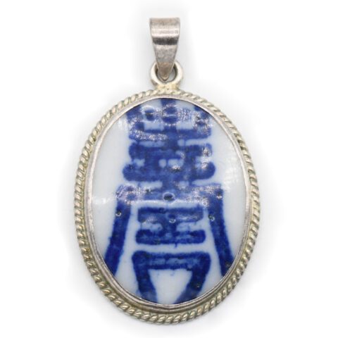Sterling Silver & Porcelain Asian Pendant