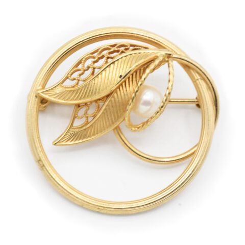AMCO 14K Yellow Gold Filled & Pearl Brooch