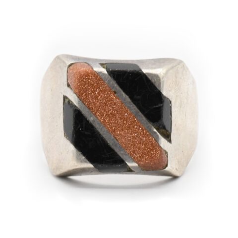 Sterling Silver, Goldstone & Black Onyx Ring