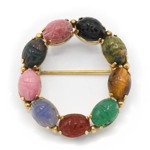 Vandell 1/20 12K Yellow GF Gemstone Scarab Brooch