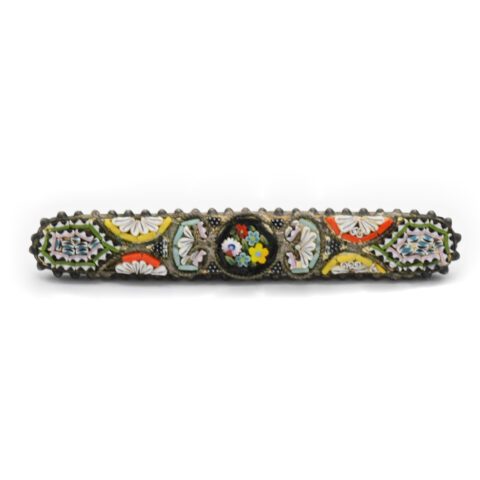 Italian Sterling Silver Mosaic Bar Brooch
