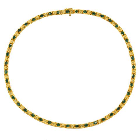 14K Yellow Gold, Diamond & Emerald Necklace