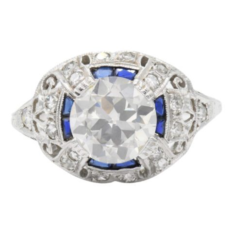 Platinum, 1.73 Carat Diamond & Sapphire Ring