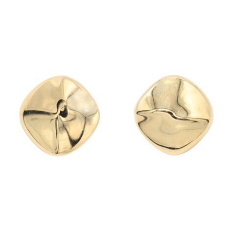 14K Yellow Gold Puffed Square Earrings