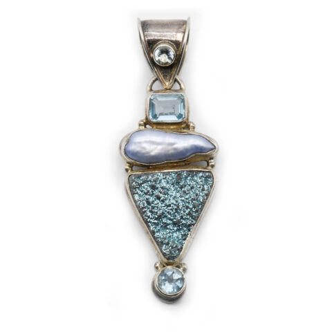 Sterling Silver, Topaz, Pearl & Druzy Pendant