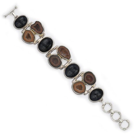 Sterling Silver, Geode & Obsidian Bracelet
