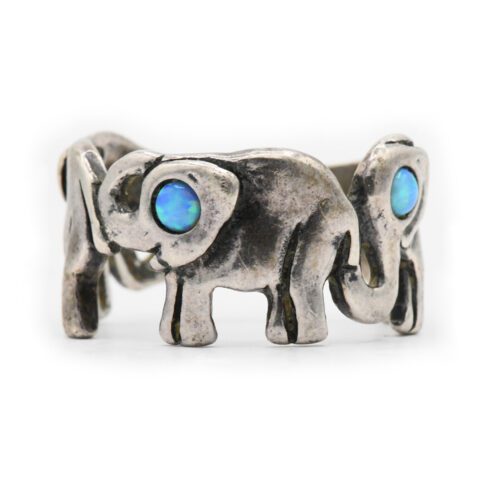 Sterling Silver & Opal Elephant Ring