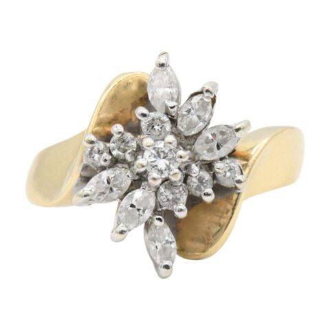 14K Yellow Gold & Diamond Cluster Ring