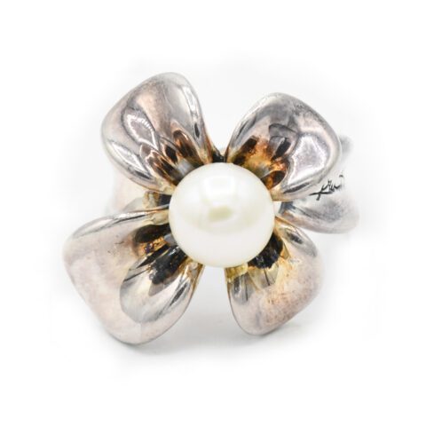 Ann King Sterling Silver & Pearl Flower Ring