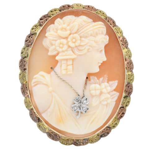 14K Gold & Diamond Cameo Brooch/Pendant