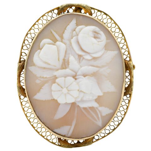 14K Yellow Gold Bouquet Cameo Brooch/Pendant