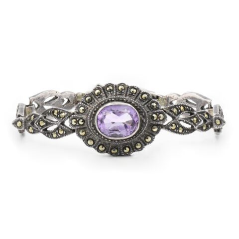 Sterling Silver, Marcasite & Amethyst Bracelet