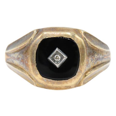 10K Yellow Gold, Black Onyx & Diamond Ring