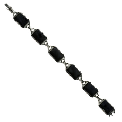 Sterling Silver, Black Onyx & Marcasite Bracelet