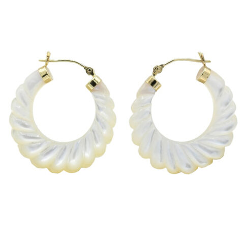 14K Yellow Gold & Mother Of Pearl Hoop Earrings