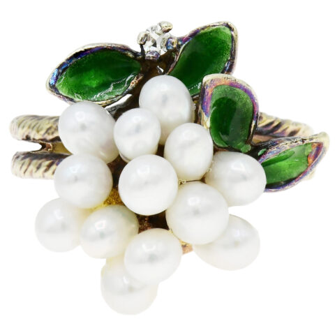Romany 14K Yellow Gold, Diamond, Enamel & Pearl Cluster Ring