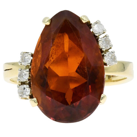 18K Yellow Gold, Diamond & Red Garnet Ring
