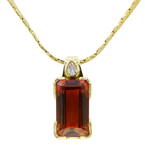 18K Yellow Gold, Diamond & Red Garnet Necklace