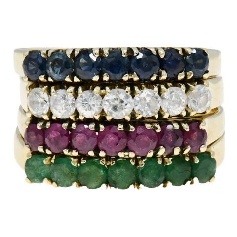 18K Yellow Gold & Gemstone Stacking Ring Set