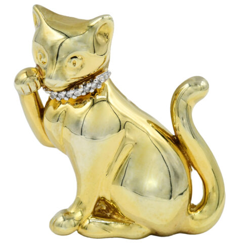 Carla 14K Yellow Gold & Diamond Cat Brooch
