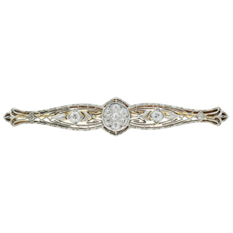 14K Gold & Diamond Art Deco Bar Brooch