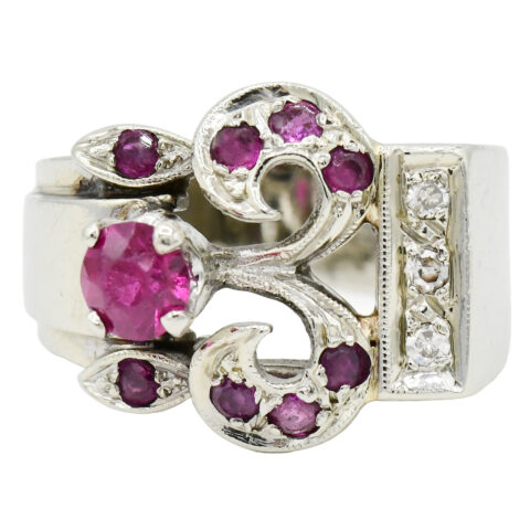 14K White Gold, Ruby & Diamond Ring