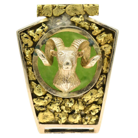 10K Yellow Gold & Jade Rams Head Pendant