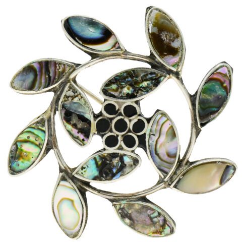 Sterling Silver, Abalone & Enamel Brooch