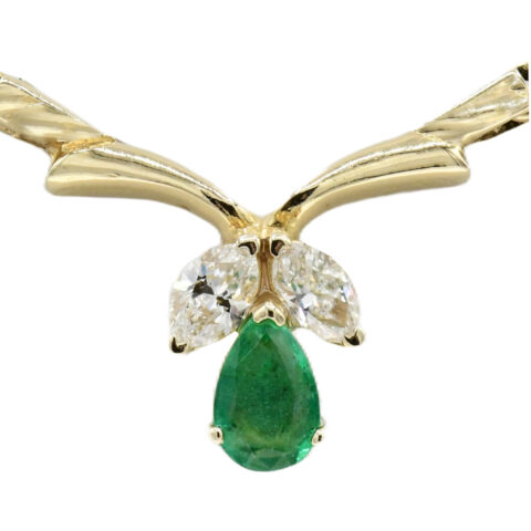 14K Yellow Gold, Emerald & Diamond Necklace