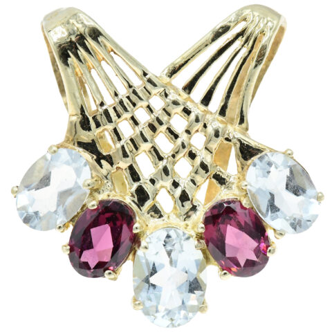 10K Yellow Gold, Aquamarine & Red Garnet Necklace Pendant