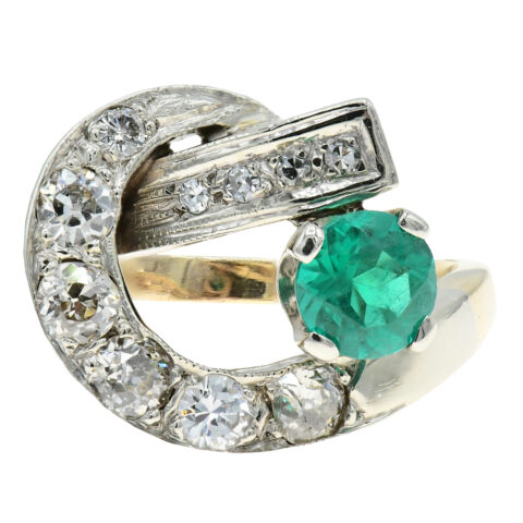 14K Gold, Diamond & Emerald Ring