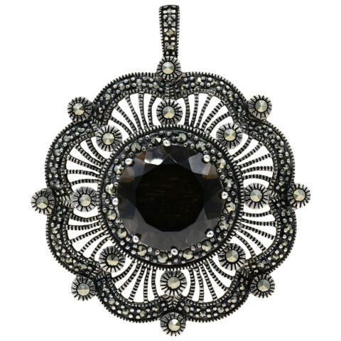 Sterling Silver, Smoky Quartz & Marcasite Brooch/Pendant