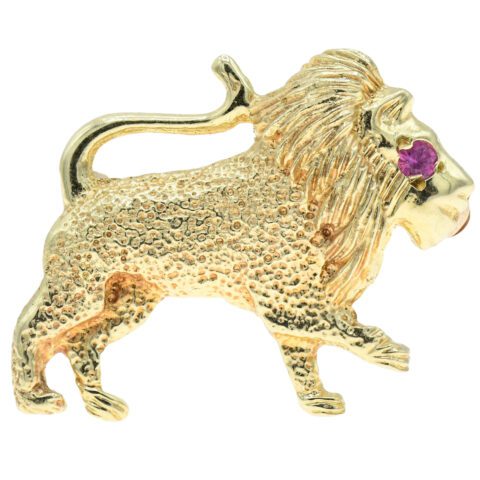 Scalle 14K Yellow Gold & Ruby Lion Brooch