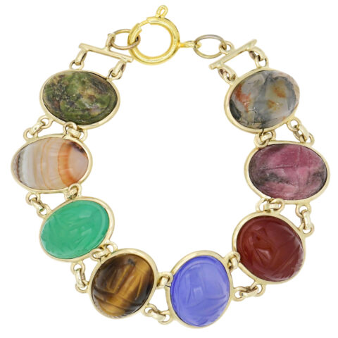14K Yellow Gold & Gemstone Scarab Link Bracelet