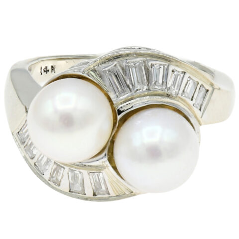 14K White Gold, Pearl & Diamond Ring