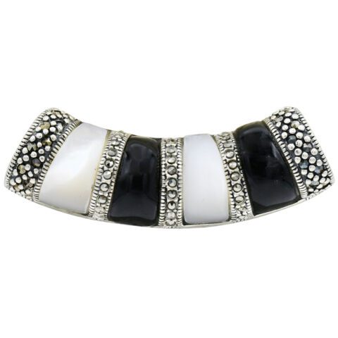 Sterling Silver, Mother Of Pearl, Black Onyx & Marcasite Pendant