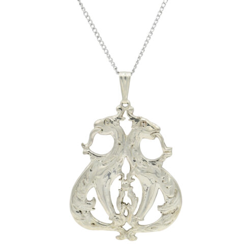 Sterling Silver Double Dragon Pendant Necklace