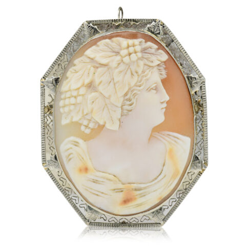 14K White Gold Cameo Brooch/Pendant