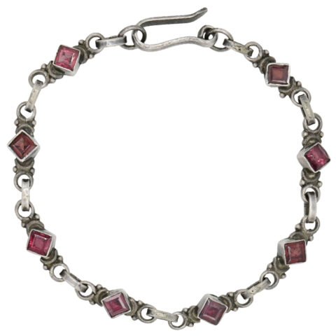 Sterling Silver & Red Garnet Link Bracelet