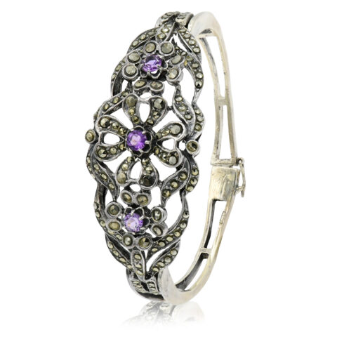 Sterling Silver, Amethyst & Marcasite Bracelet