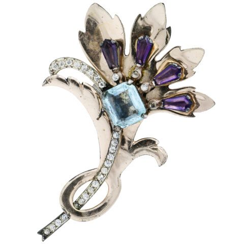 Sterling Silver & Rhinestone Brooch