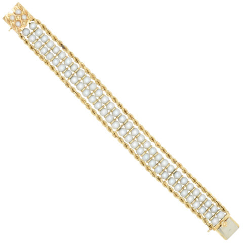 14K Yellow Gold & Pearl Articulated Bracelet