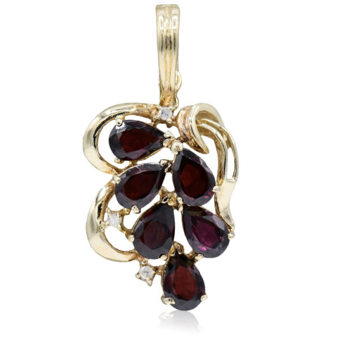 14K Yellow Gold, Red Garnet & Diamond Pendant