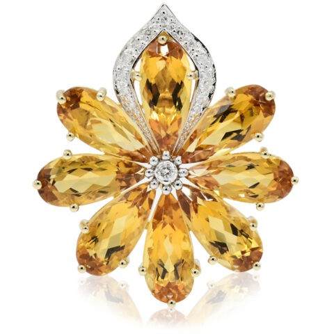 Richard Palermo 14K Yellow Gold, Citrine & Diamond Brooch/Pendant